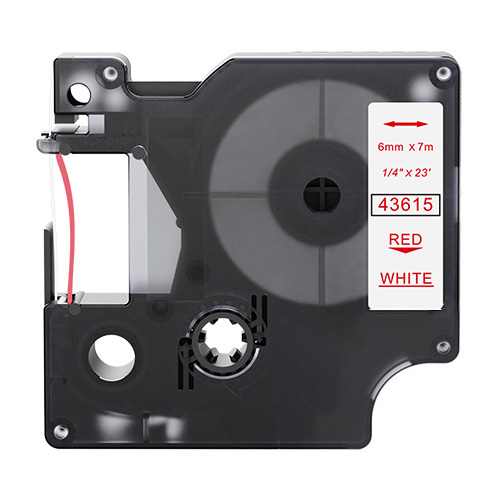 Nastro compatibile con Dymo 43615, rosso su bianco, 6 mm