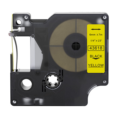 Nastro compatibile con Dymo 43618, nero su giallo, 6 mm