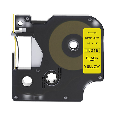 Nastro compatibile con Dymo 45018, nero su giallo, 12 mm