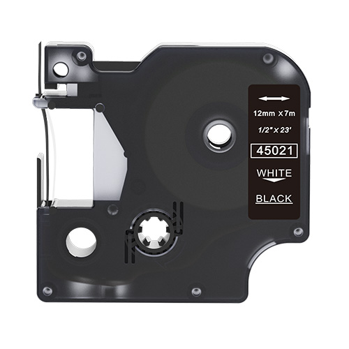 Nastro compatibile con Dymo 45021, bianco su nero, 12 mm