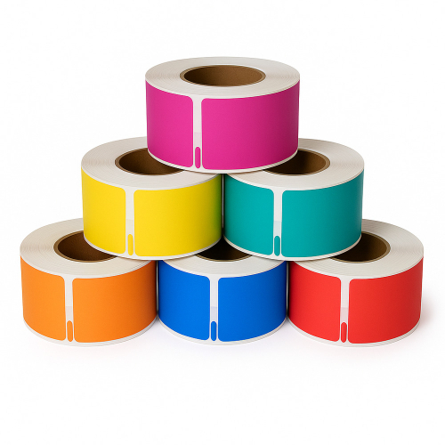Confezione arcobaleno di etichette compatibili con Dymo 99010, 28 x 89 mm, 6 confezioni da 130 etichette