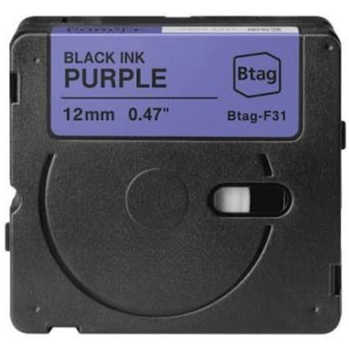 Nastro per etichette compatibile Brother Btag-F31 nero su viola 12mm