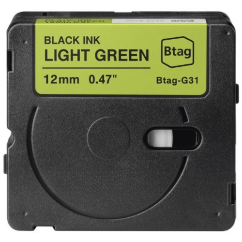 Nastro per etichette compatibile Brother Btag-G31 nero su verde chiaro 12mm