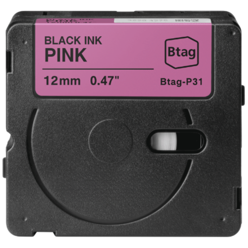 Nastro per etichette compatibile Brother Btag-P31 nero su rosa 12mm