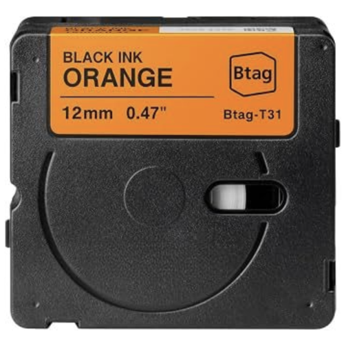 Nastro per etichette compatibile Brother Btag-T31 nero su arancione 12mm