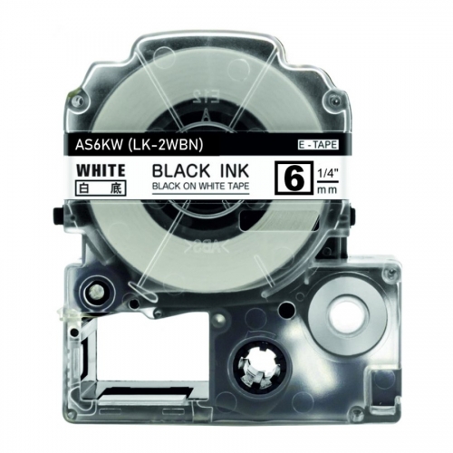 Nastro compatibile con Epson LK-2WBN, nero su bianco, 6 mm