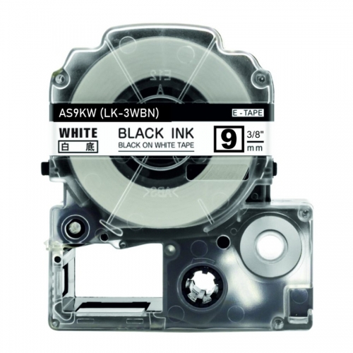 Nastro compatibile con Epson LK-3WBN, nero su bianco, 9 mm