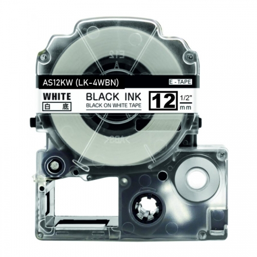 Nastro compatibile con Epson LK-4WBN, nero su bianco, 12 mm