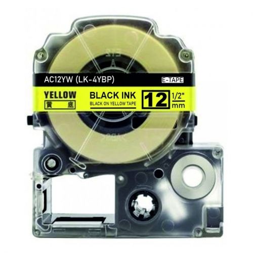 Nastro compatibile con Epson LK-4YBP, nero su giallo, 12 mm