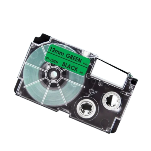 Nastro compatibile con Casio XR-12GN, nero su verde, 12 mm