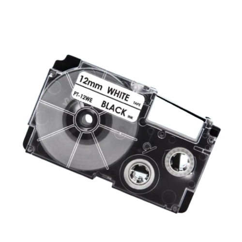 Nastro compatibile con Casio XR-12WE, nero su bianco, 12 mm